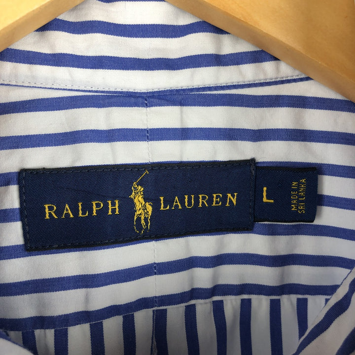 Ralph Lauren long sleeve button down striped shirt, men's size L cotton blue type Vintage Second Hand