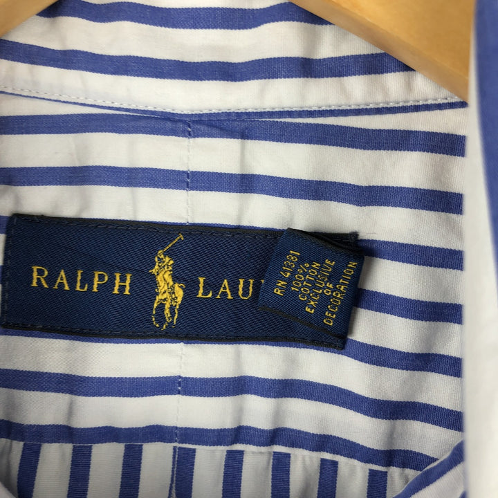 Ralph Lauren long sleeve button down striped shirt, men's size L cotton blue type Vintage Second Hand