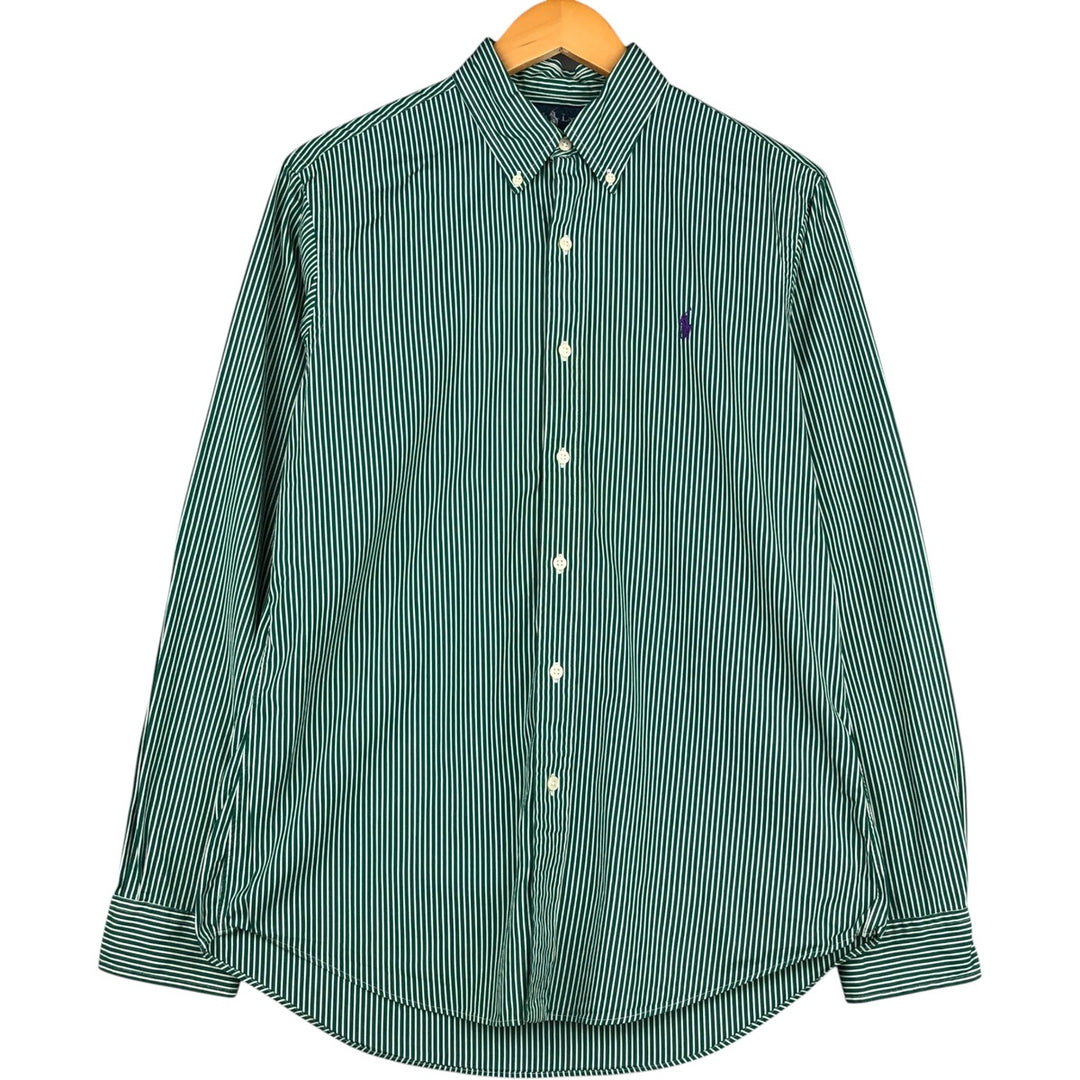 Ralph Lauren long sleeve button down striped shirt, men's size M cotton green type Vintage Second Hand