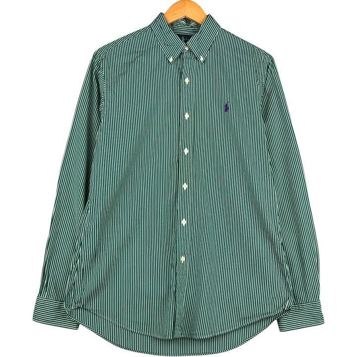 Ralph Lauren long sleeve button down striped shirt, men's size M cotton green type Vintage Second Hand