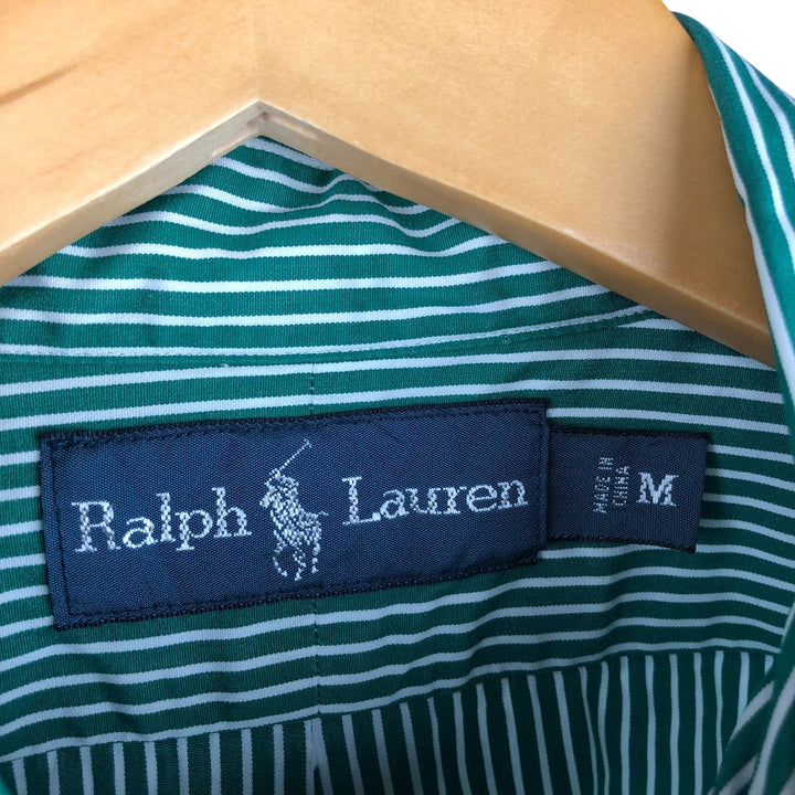 Ralph Lauren long sleeve button down striped shirt, men's size M cotton green type Vintage Second Hand