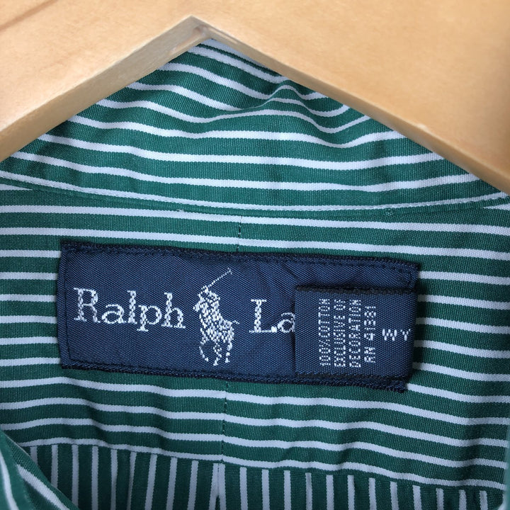 Ralph Lauren long sleeve button down striped shirt, men's size M cotton green type Vintage Second Hand