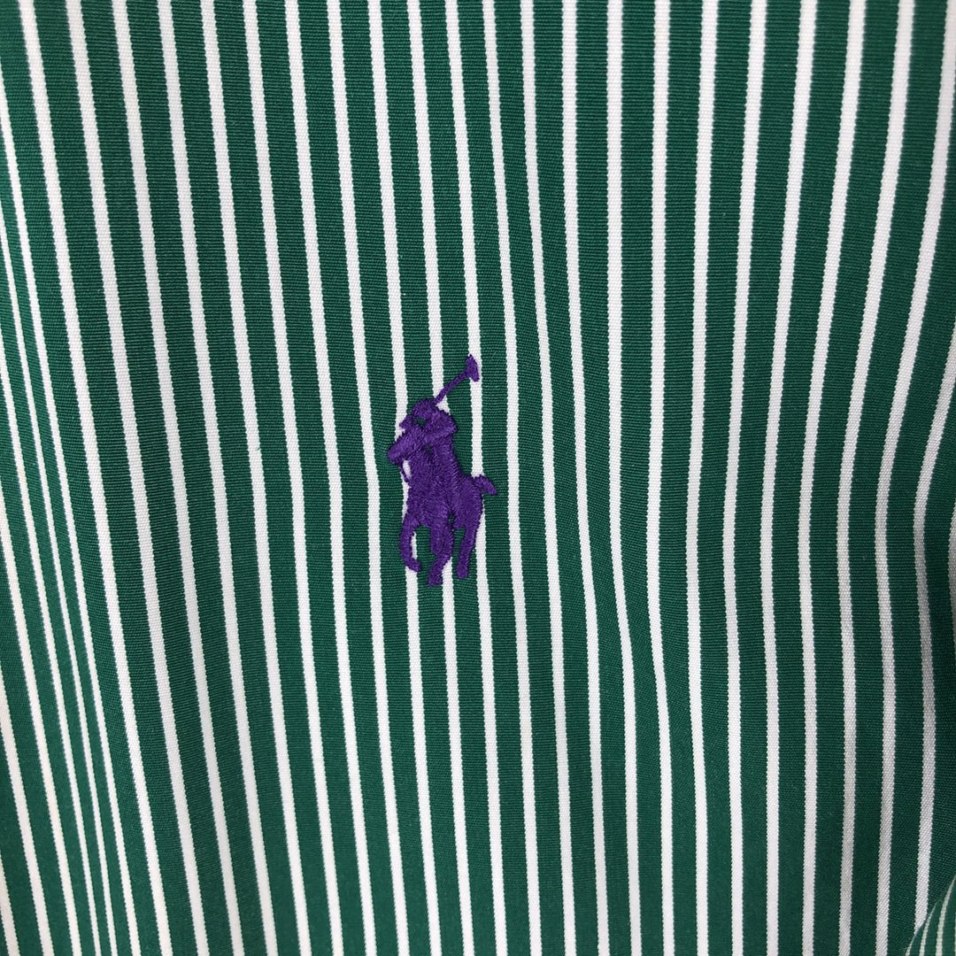 Ralph Lauren long sleeve button down striped shirt, men's size M cotton green type Vintage Second Hand