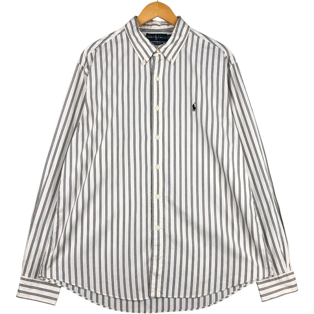 Ralph Lauren CUSTOM FIT long sleeve button down striped shirt men's XL size cotton navy blue type Vintage Second Hand