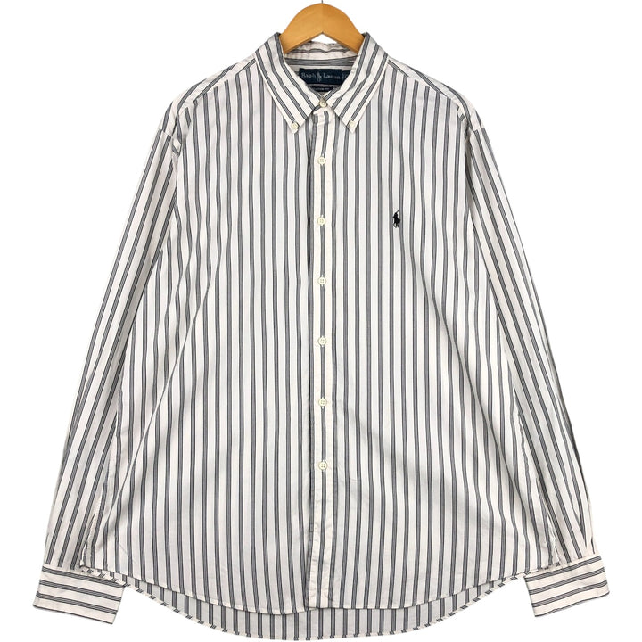 Ralph Lauren CUSTOM FIT long sleeve button down striped shirt men's XL size cotton navy blue type Vintage Second Hand