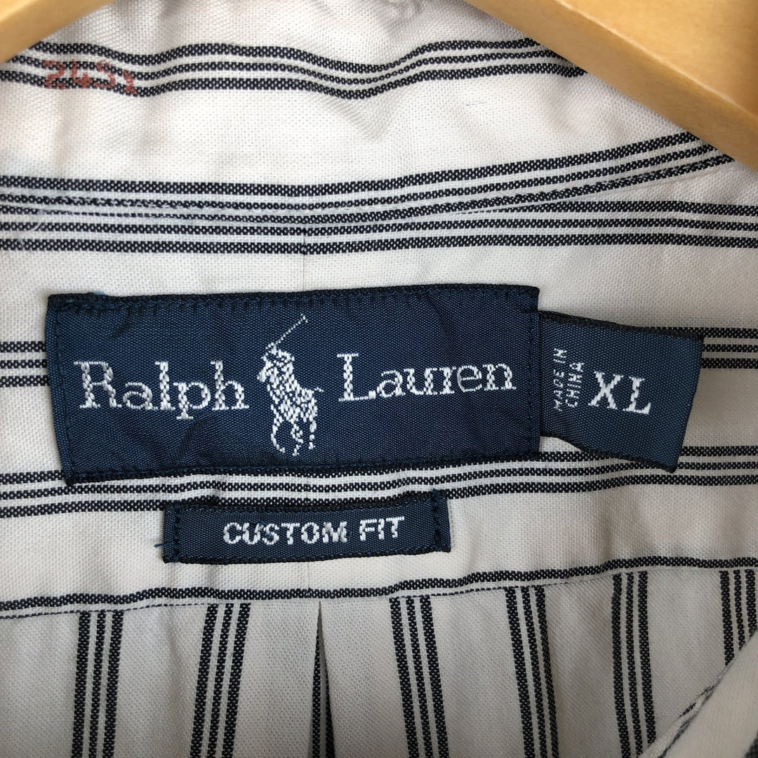 Ralph Lauren CUSTOM FIT long sleeve button down striped shirt men's XL size cotton navy blue type Vintage Second Hand