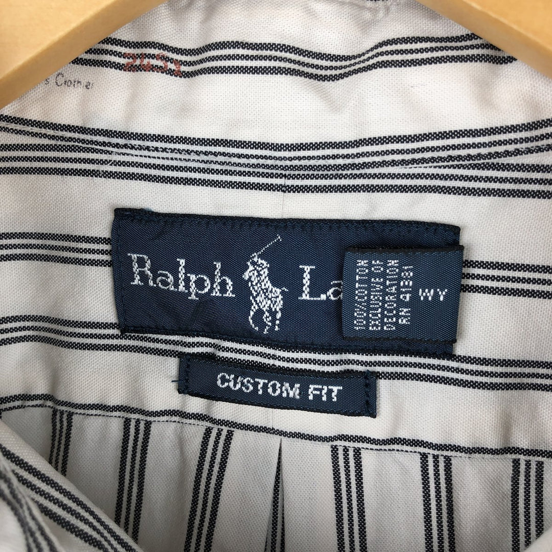 Ralph Lauren CUSTOM FIT long sleeve button down striped shirt men's XL size cotton navy blue type Vintage Second Hand