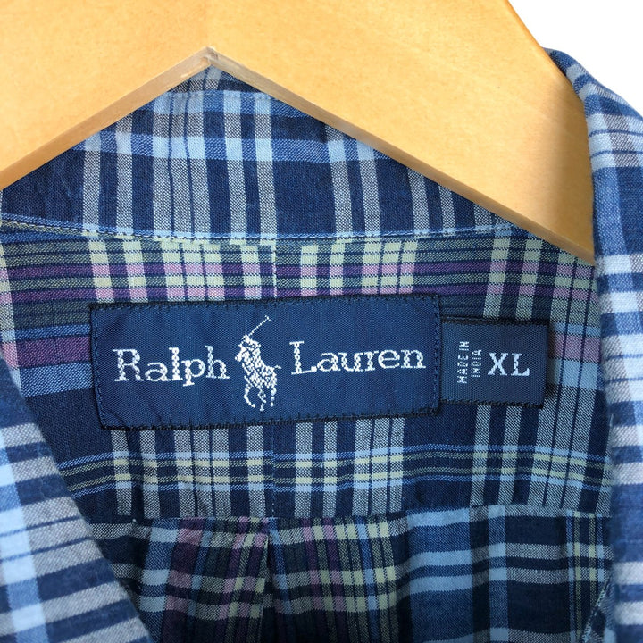 Ralph Lauren long sleeve button down check shirt, men's XL size cotton navy blue type Vintage Second Hand