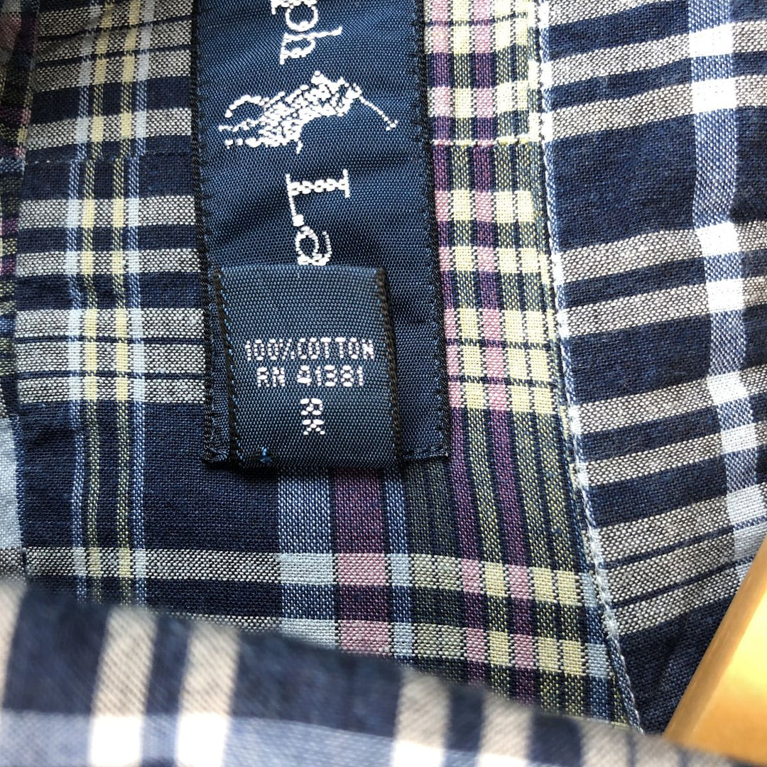 Ralph Lauren long sleeve button down check shirt, men's XL size cotton navy blue type Vintage Second Hand