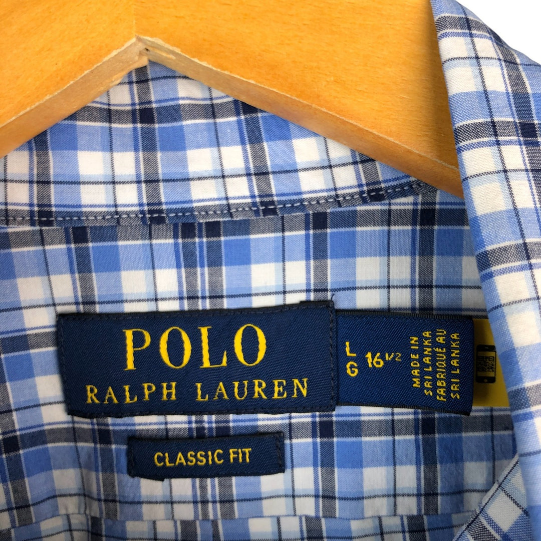 Ralph Lauren Classic Fit Long Sleeve Button Down Check Shirt Men's Size L cotton blue type Vintage Second Hand