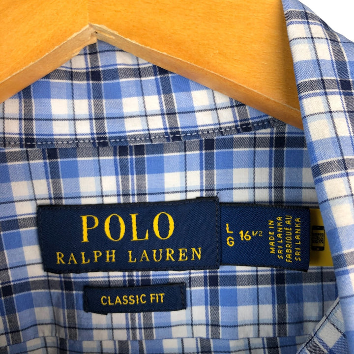 Ralph Lauren Classic Fit Long Sleeve Button Down Check Shirt Men's Size L cotton blue type Vintage Second Hand