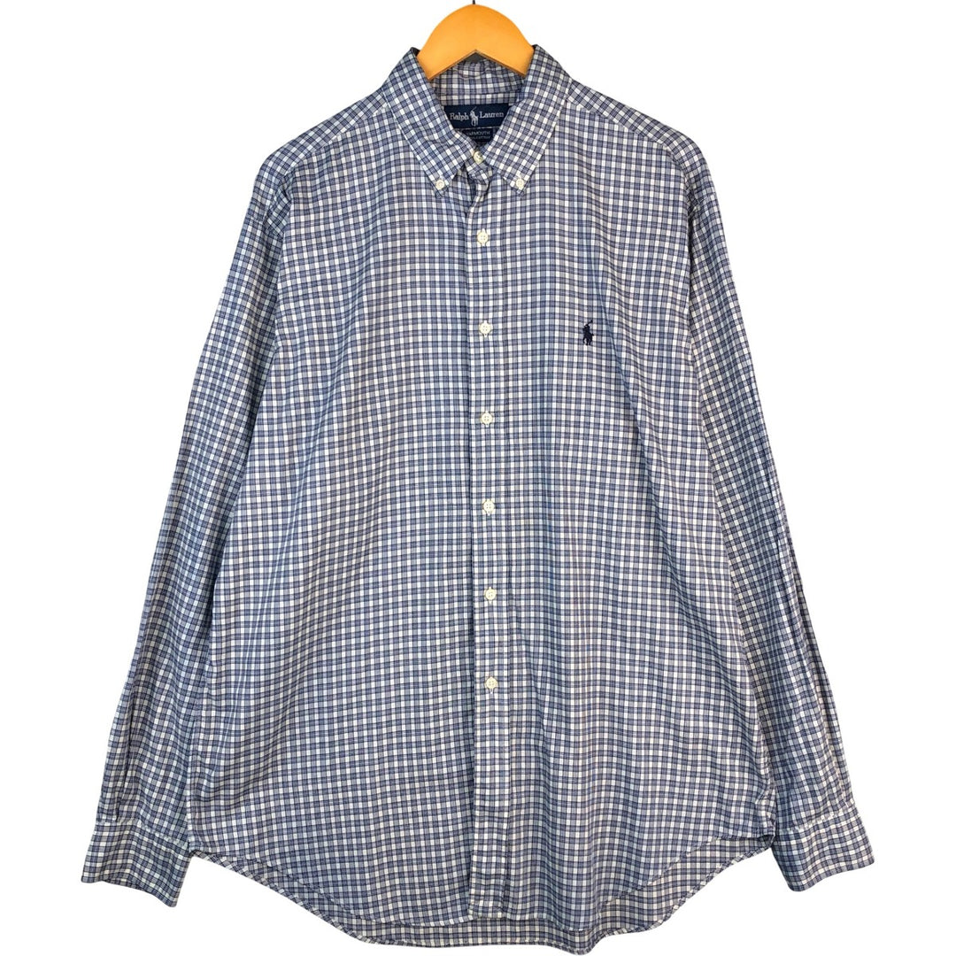 Ralph Lauren YARMOUTH Long Sleeve Button-Down Check Shirt, Men's Size L cotton navy blue type Vintage Second Hand