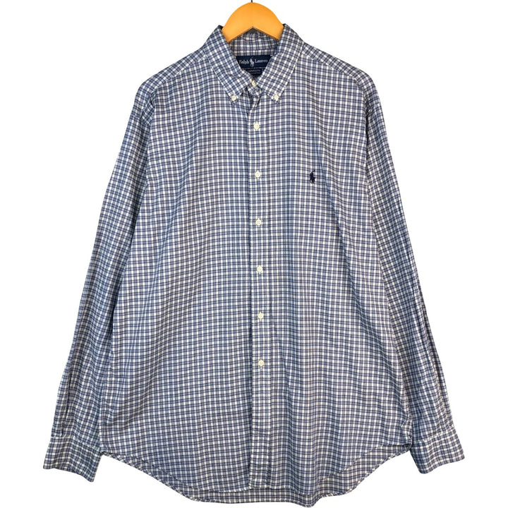 Ralph Lauren YARMOUTH Long Sleeve Button-Down Check Shirt, Men's Size L cotton navy blue type Vintage Second Hand