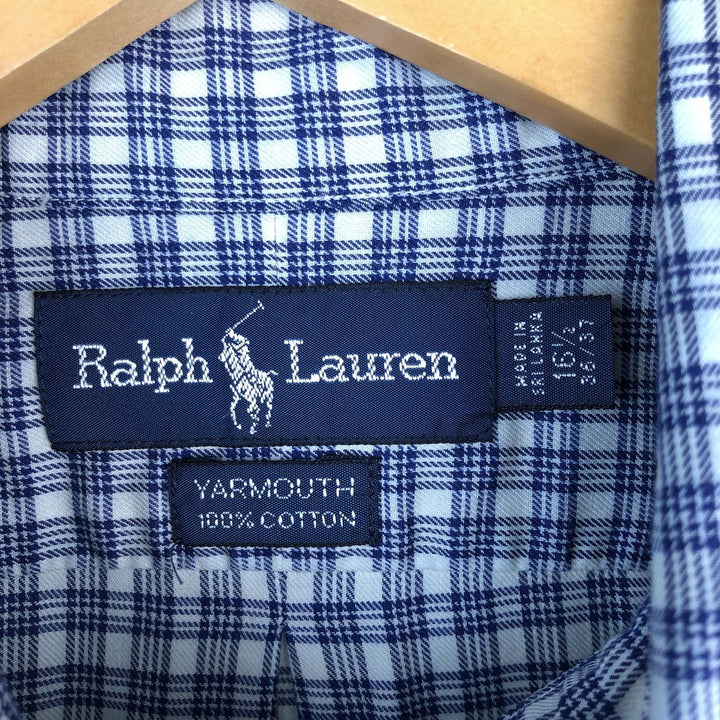 Ralph Lauren YARMOUTH Long Sleeve Button-Down Check Shirt, Men's Size L cotton navy blue type Vintage Second Hand