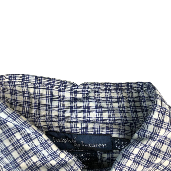 Ralph Lauren YARMOUTH Long Sleeve Button-Down Check Shirt, Men's Size L cotton navy blue type Vintage Second Hand