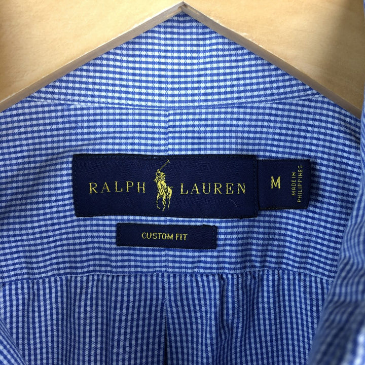 Ralph Lauren CUSTOM FIT Gingham Check Long Sleeve Button Down Check Shirt Men's M Size cotton blue type Vintage Second Hand