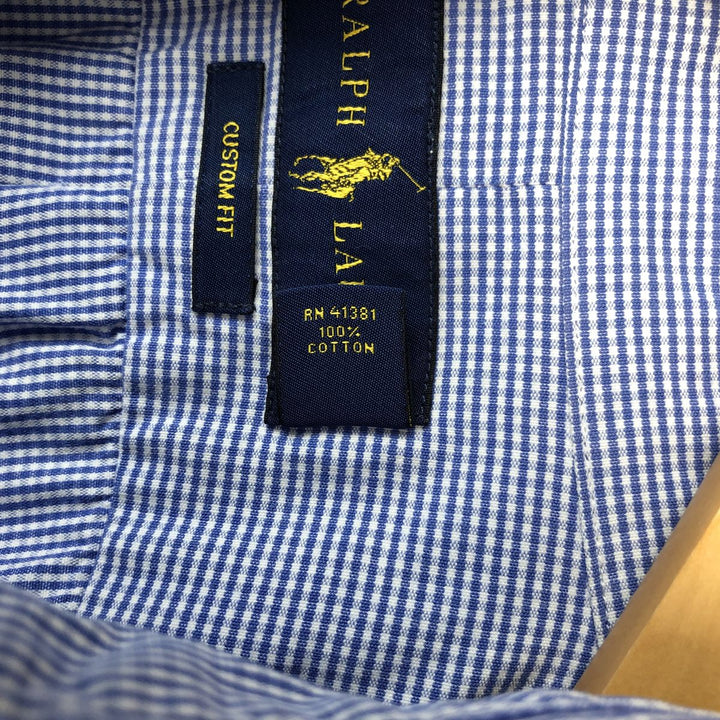 Ralph Lauren CUSTOM FIT Gingham Check Long Sleeve Button Down Check Shirt Men's M Size cotton blue type Vintage Second Hand