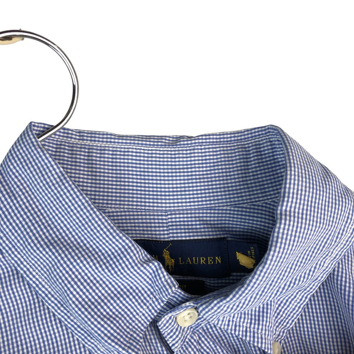 Ralph Lauren CUSTOM FIT Gingham Check Long Sleeve Button Down Check Shirt Men's M Size cotton blue type Vintage Second Hand