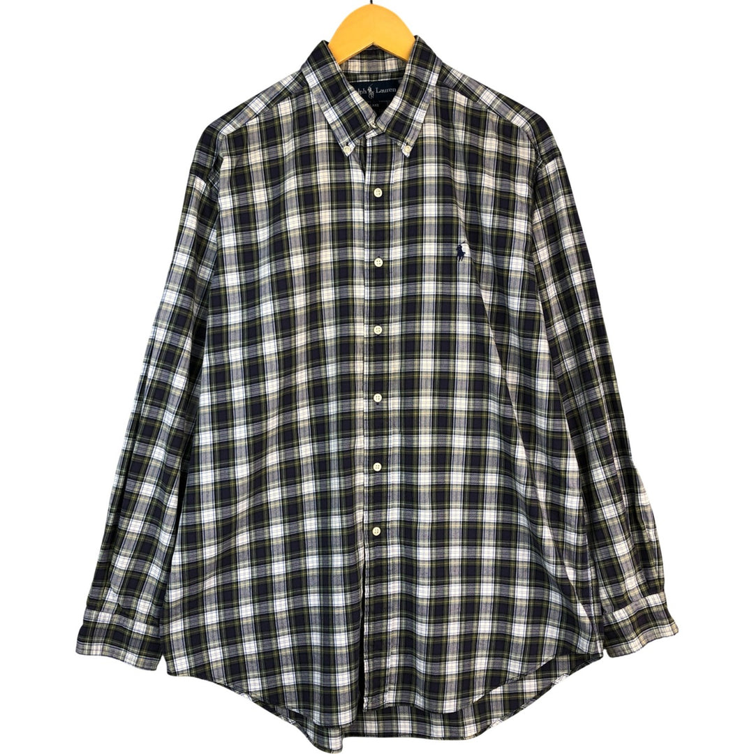 Ralph Lauren BLAKE long sleeve button down check shirt, men's size L cotton navy blue type Vintage Second Hand