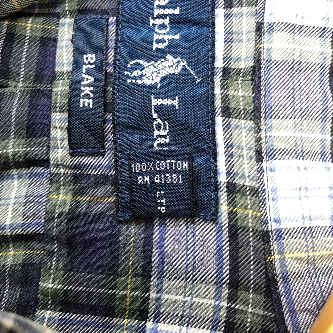 Ralph Lauren BLAKE long sleeve button down check shirt, men's size L cotton navy blue type Vintage Second Hand