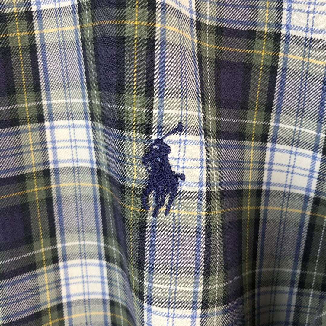 Ralph Lauren BLAKE long sleeve button down check shirt, men's size L cotton navy blue type Vintage Second Hand