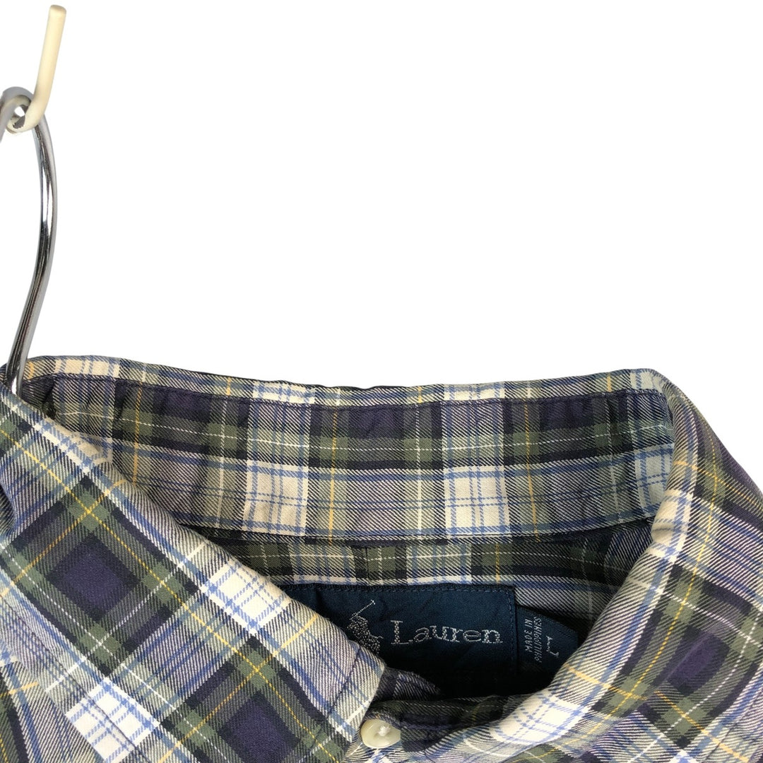 Ralph Lauren BLAKE long sleeve button down check shirt, men's size L cotton navy blue type Vintage Second Hand
