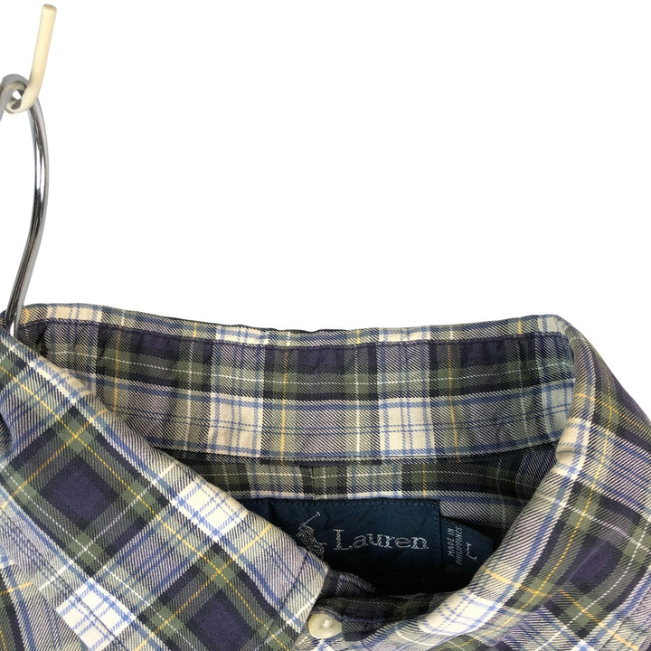 Ralph Lauren BLAKE long sleeve button down check shirt, men's size L cotton navy blue type Vintage Second Hand