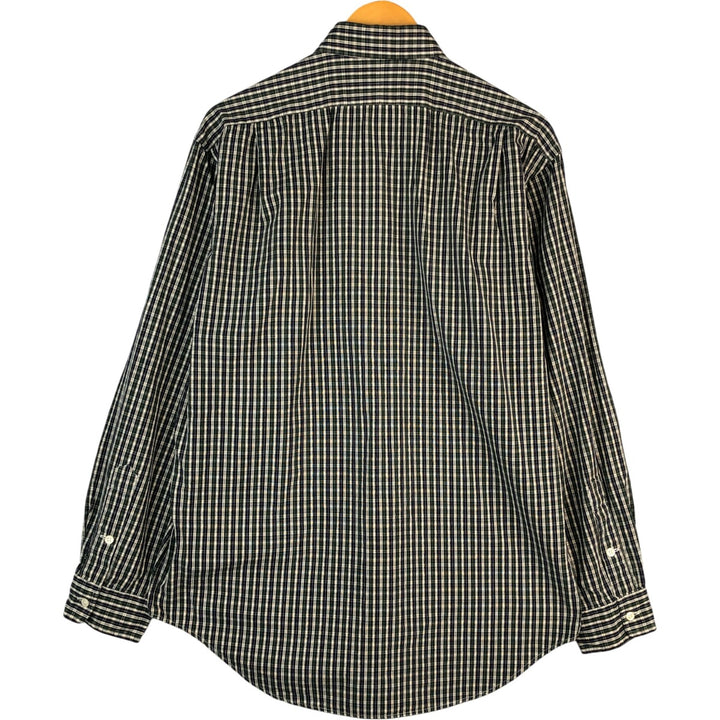 Ralph Lauren MARLOWE long sleeve button down check shirt, men's size M cotton navy blue type Vintage Second Hand