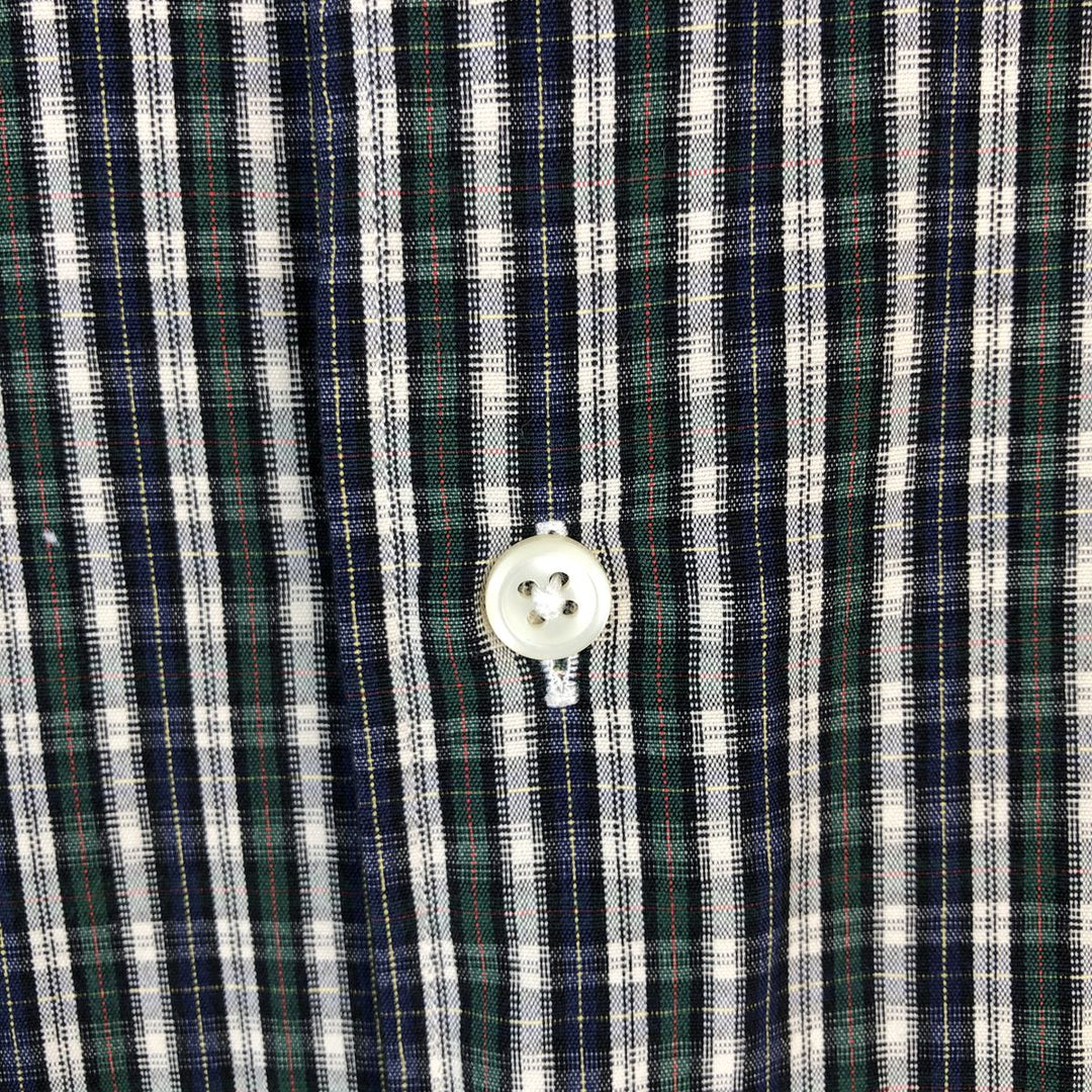 Ralph Lauren MARLOWE long sleeve button down check shirt, men's size M cotton navy blue type Vintage Second Hand