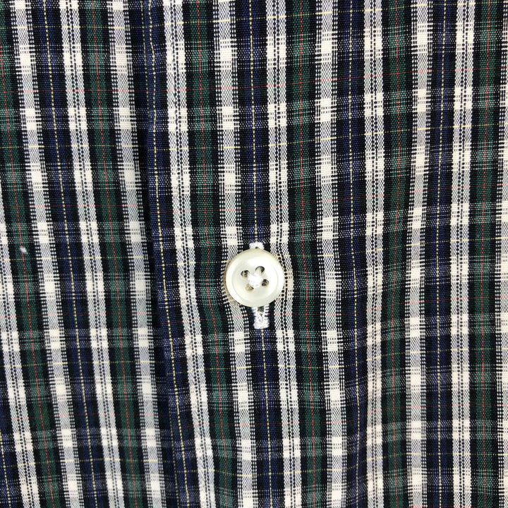 Ralph Lauren MARLOWE long sleeve button down check shirt, men's size M cotton navy blue type Vintage Second Hand