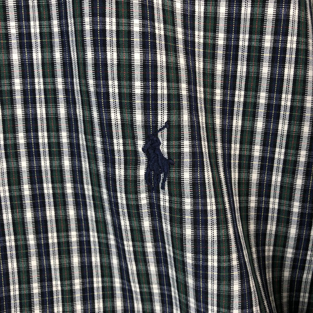 Ralph Lauren MARLOWE long sleeve button down check shirt, men's size M cotton navy blue type Vintage Second Hand