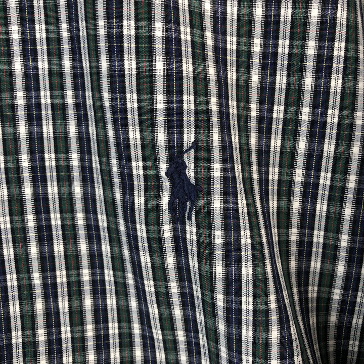 Ralph Lauren MARLOWE long sleeve button down check shirt, men's size M cotton navy blue type Vintage Second Hand