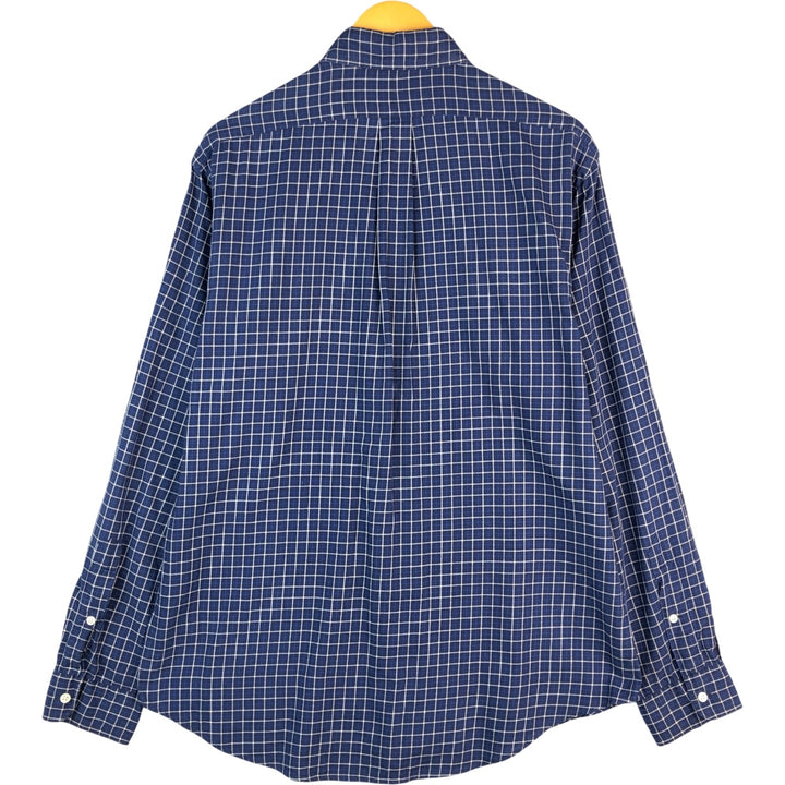 Ralph Lauren CUSTOM FIT long sleeve button down check shirt, men's size L cotton Navy blue Vintage Second Hand