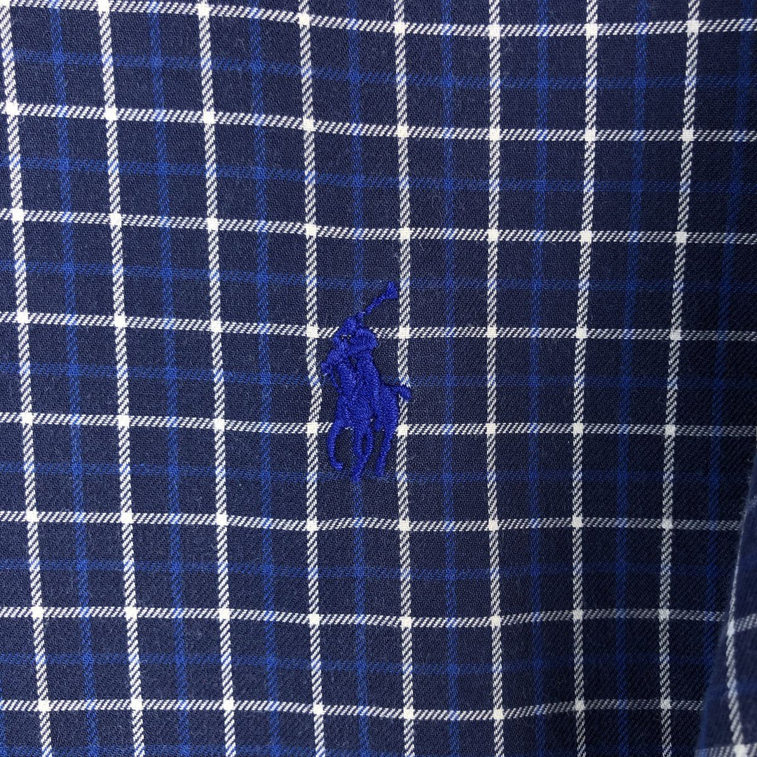 Ralph Lauren CUSTOM FIT long sleeve button down check shirt, men's size L cotton Navy blue Vintage Second Hand