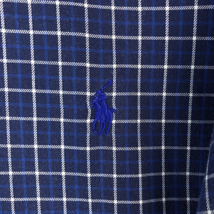 Ralph Lauren CUSTOM FIT long sleeve button down check shirt, men's size L cotton Navy blue Vintage Second Hand