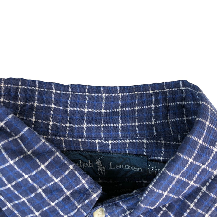 Ralph Lauren CUSTOM FIT long sleeve button down check shirt, men's size L cotton Navy blue Vintage Second Hand