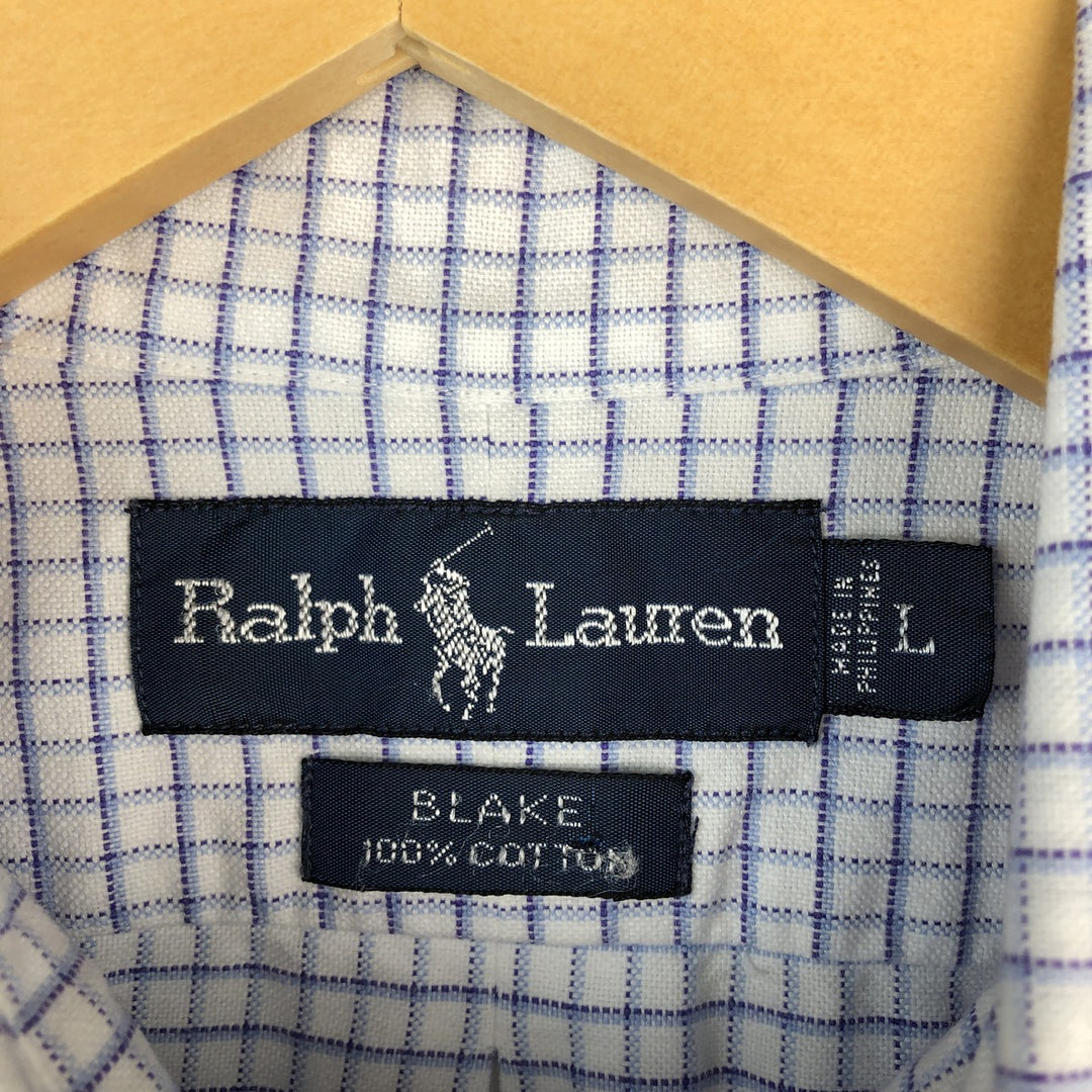 Ralph Lauren BLAKE long sleeve button down check shirt, men's size L cotton white type Vintage Second Hand