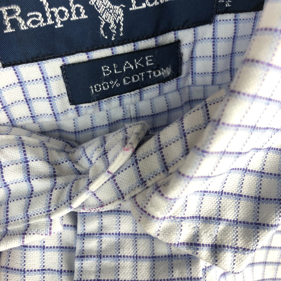 Ralph Lauren BLAKE long sleeve button down check shirt, men's size L cotton white type Vintage Second Hand