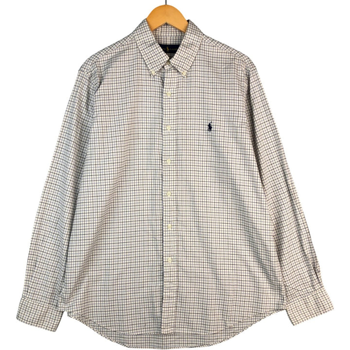 Ralph Lauren long sleeve button down check shirt, men's size L cotton ivory Vintage Second Hand