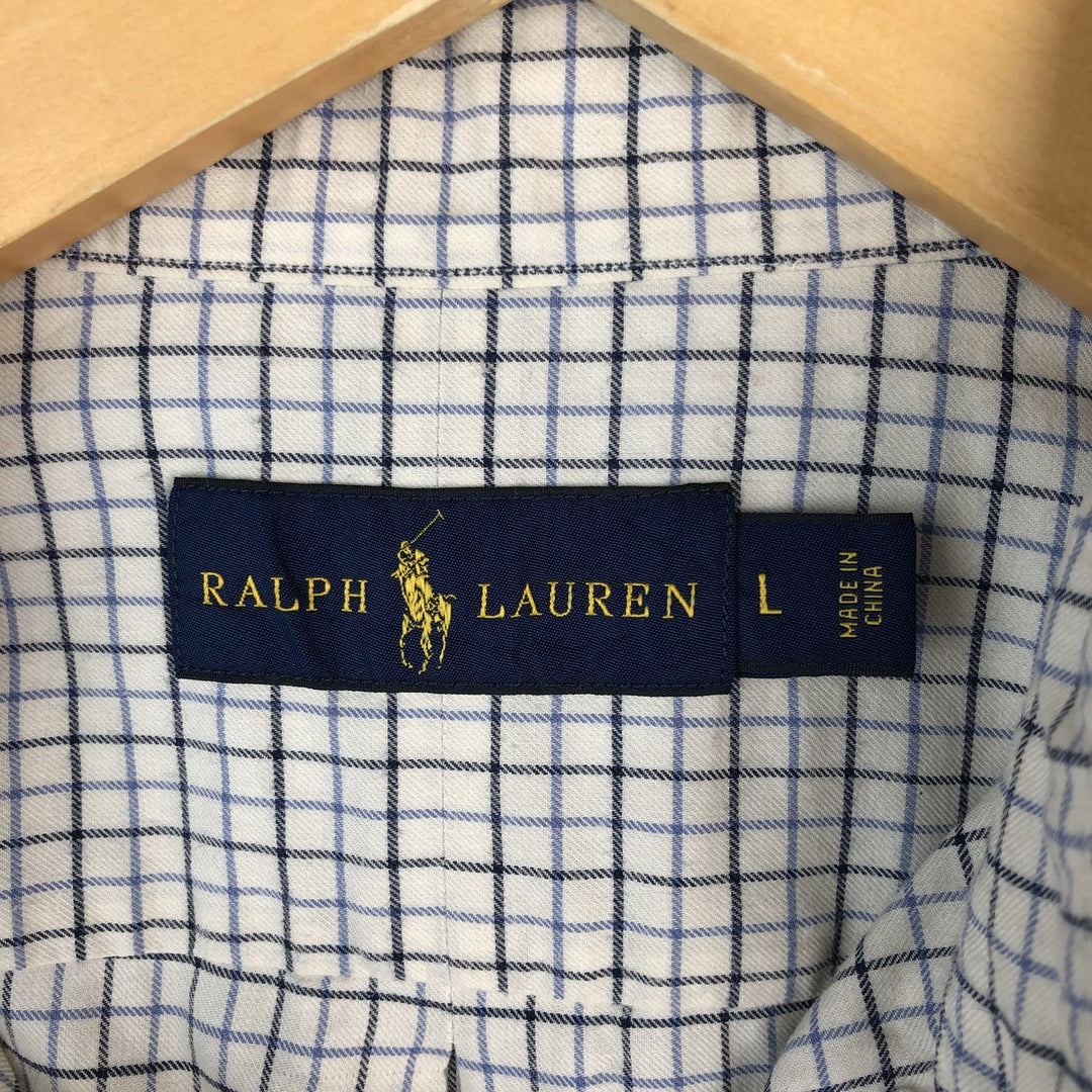 Ralph Lauren long sleeve button down check shirt, men's size L cotton ivory Vintage Second Hand