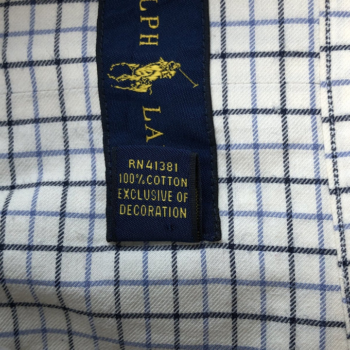 Ralph Lauren long sleeve button down check shirt, men's size L cotton ivory Vintage Second Hand