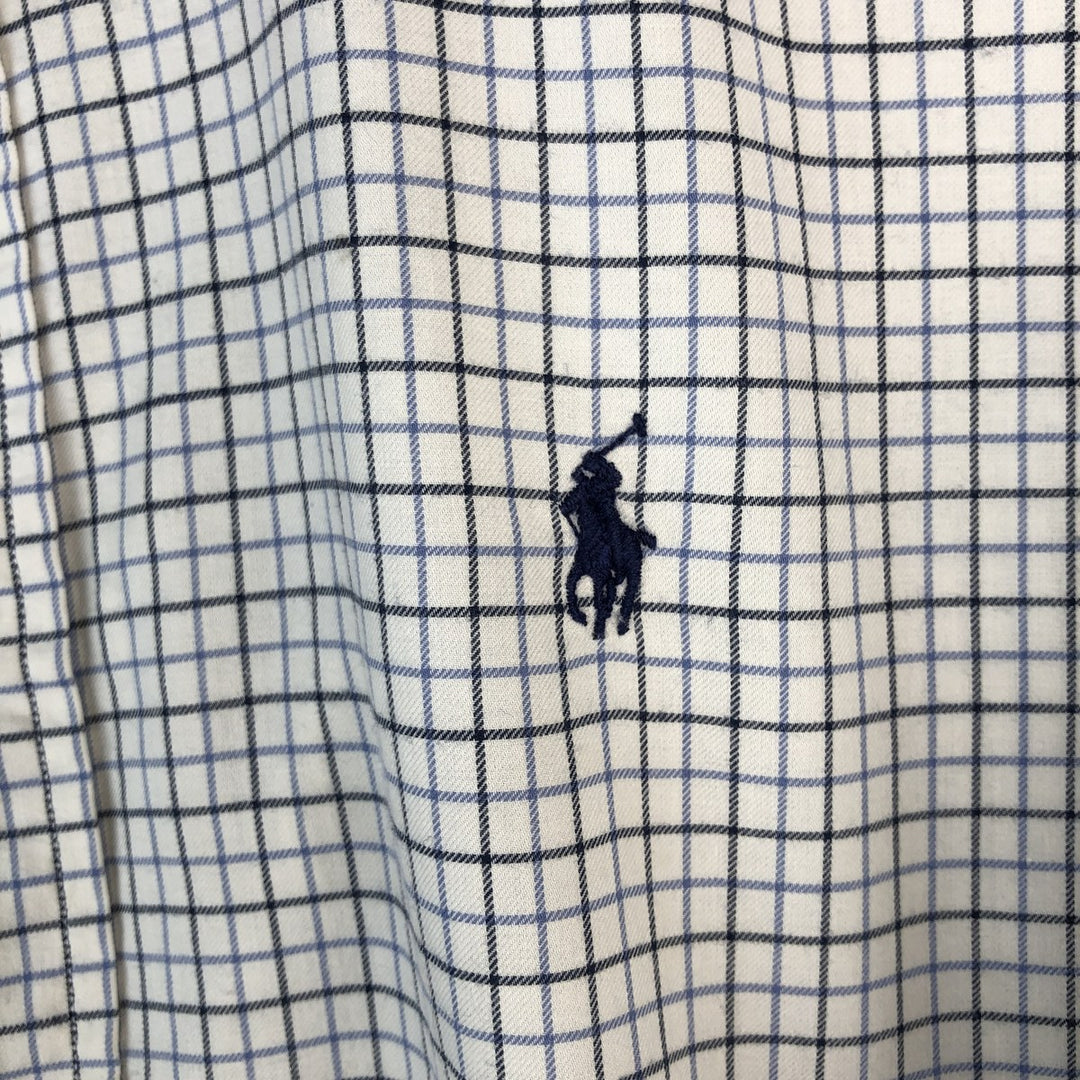Ralph Lauren long sleeve button down check shirt, men's size L cotton ivory Vintage Second Hand