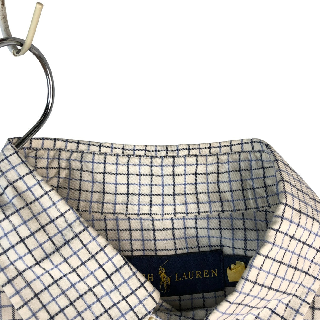 Ralph Lauren long sleeve button down check shirt, men's size L cotton ivory Vintage Second Hand