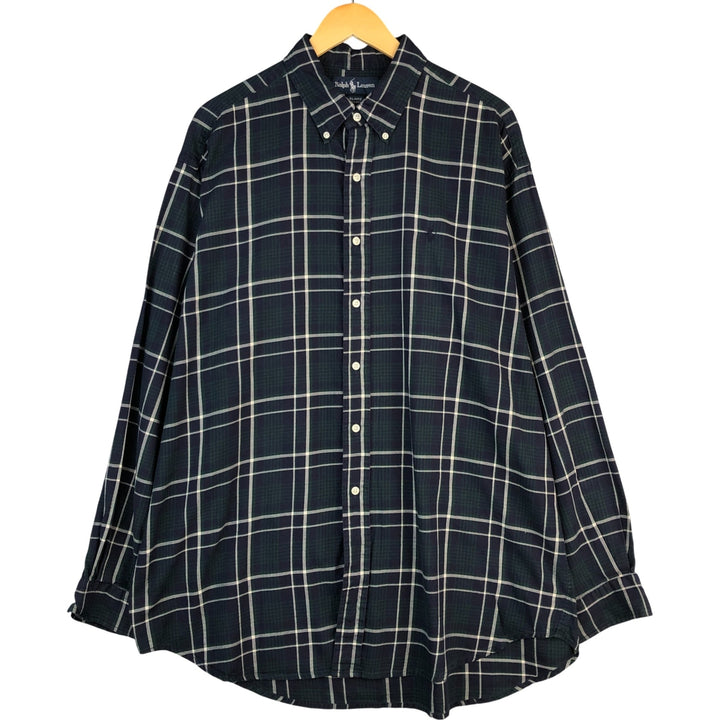 Ralph Lauren BLAIRE long sleeve button down check shirt, men's XL size cotton navy blue type Vintage Second Hand