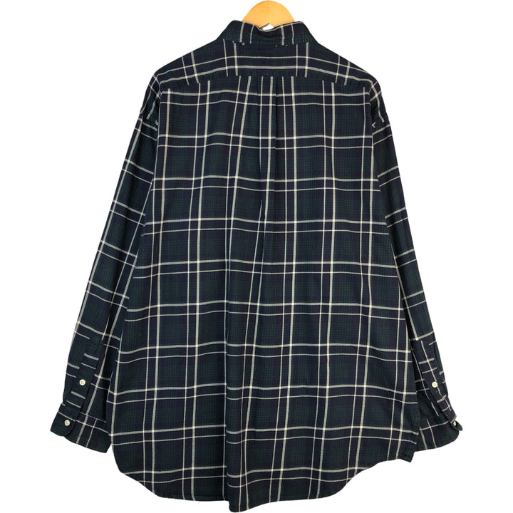 Ralph Lauren BLAIRE long sleeve button down check shirt, men's XL size cotton navy blue type Vintage Second Hand