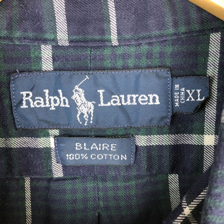 Ralph Lauren BLAIRE long sleeve button down check shirt, men's XL size cotton navy blue type Vintage Second Hand