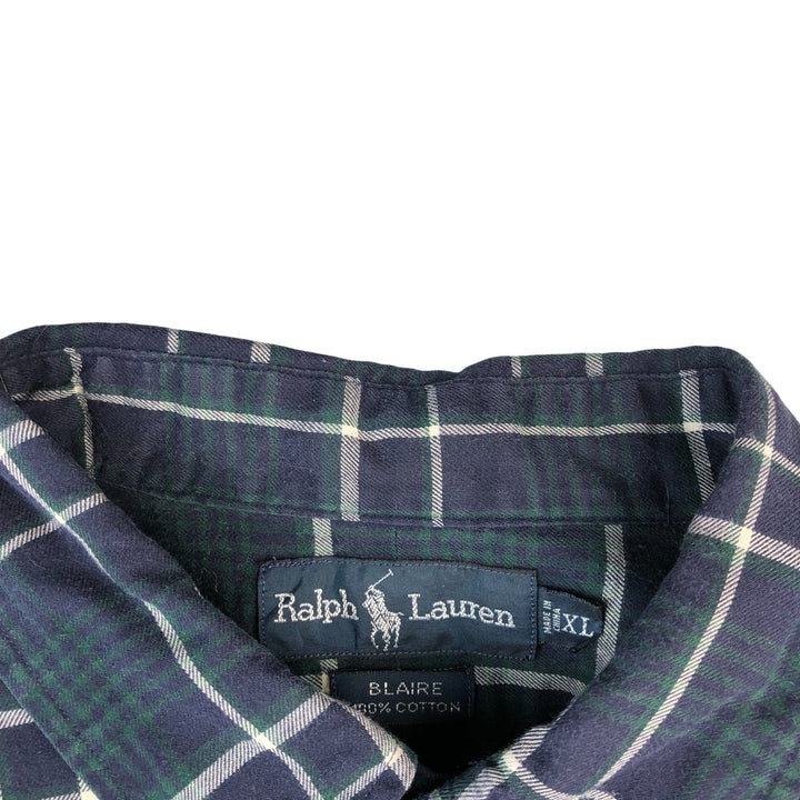 Ralph Lauren BLAIRE long sleeve button down check shirt, men's XL size cotton navy blue type Vintage Second Hand