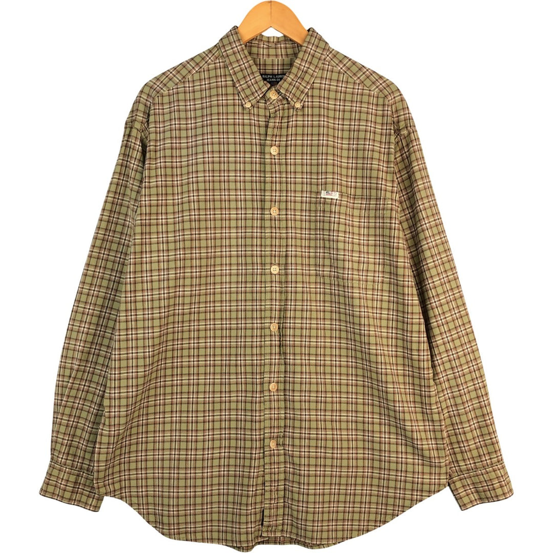 2000'S Ralph Lauren Jeans Co. long-sleeved button-down check shirt, men's size L cotton Khaki type beige Vintage Second Hand