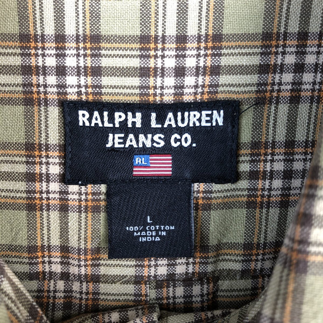 2000'S Ralph Lauren Jeans Co. long-sleeved button-down check shirt, men's size L cotton Khaki type beige Vintage Second Hand