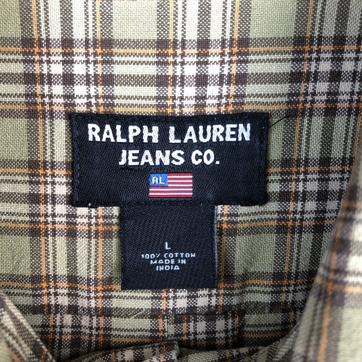 2000'S Ralph Lauren Jeans Co. long-sleeved button-down check shirt, men's size L cotton Khaki type beige Vintage Second Hand